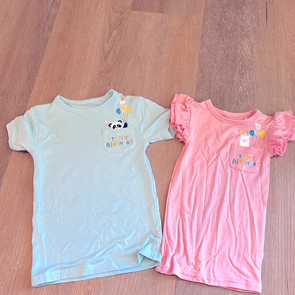 B/G twin birthday shirts, Play by Little Sleepies, EUC, 6-12 months